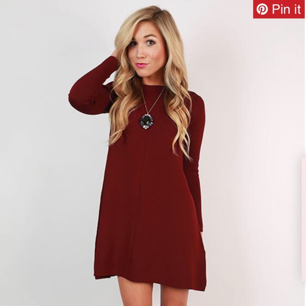 LONG SLEEVE BURGUNDY SHIFT DRESS